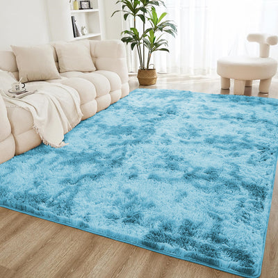 Teal Fluffy Rug - Shaggy Fur Tie Dye