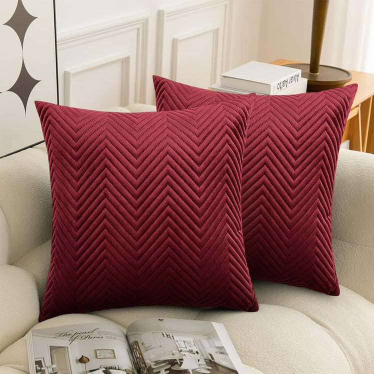 4 Pack Cushion Covers Chevron Design Velvet Fabric