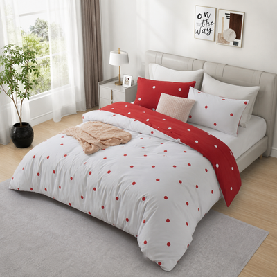 Red & White Duvet Cover Polka Dot Printed