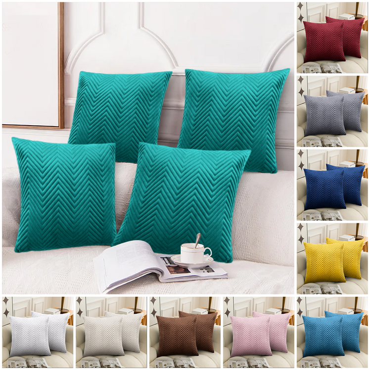 4 Pack Cushion Covers Chevron Design Velvet Fabric