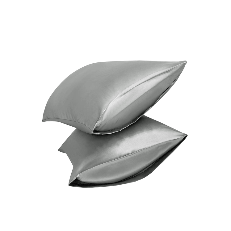Grey Satin Silk Pillowcases Pair
