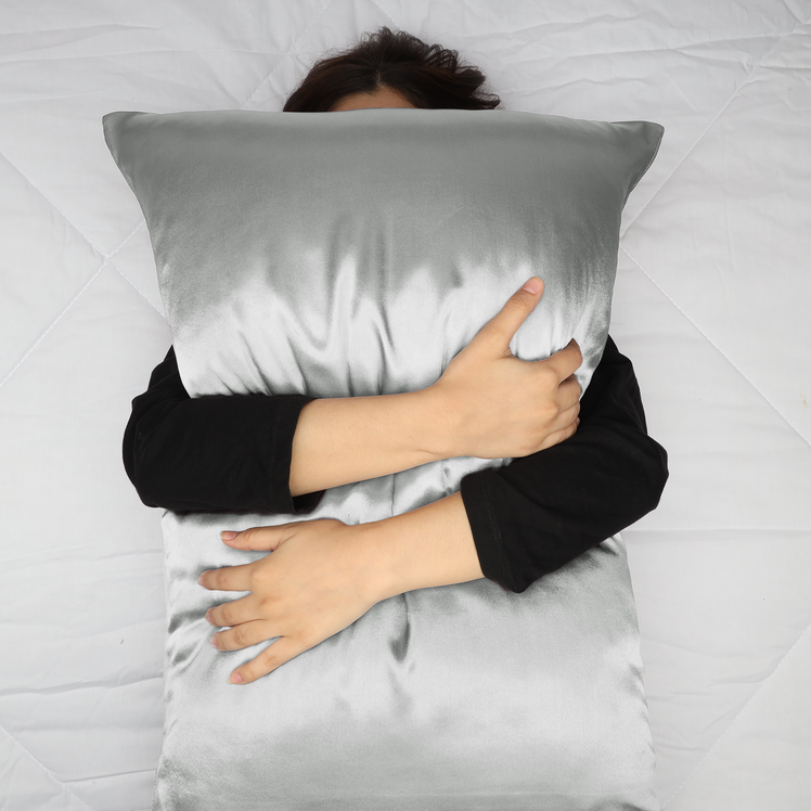 Grey Satin Silk Pillowcases Pair