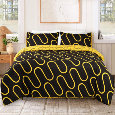 Black & Ochre Duvet Cover Waves Printed