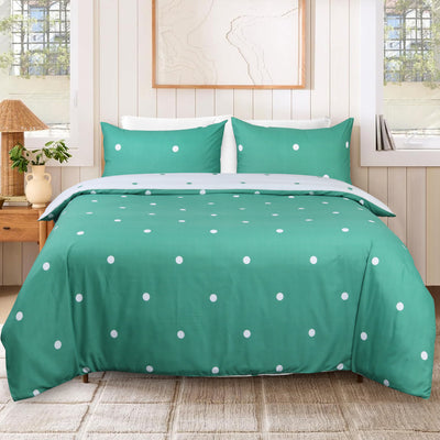 Green & White Duvet Cover Polka Dot Printed