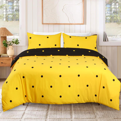 Ochre & Black Duvet Cover Polka Dot Printed
