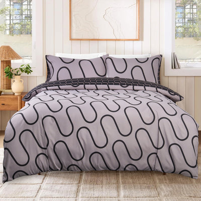 Grey & Black Duvet Cover Waves Printed
