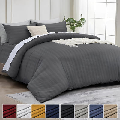 4 Piece Stripe Bedding Set - Duvet Cover, Fitted Sheet & Pillowcases