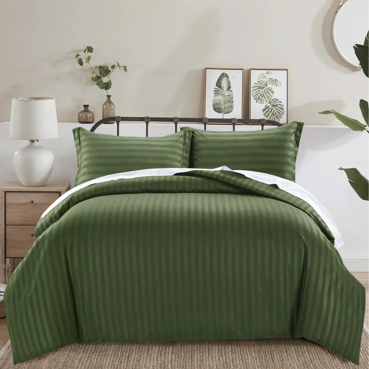Olive Green Bedding Set | Striped Duvet Cover