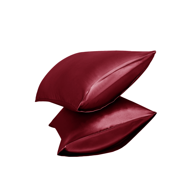 Burgundy Satin Silk Pillowcases Pair