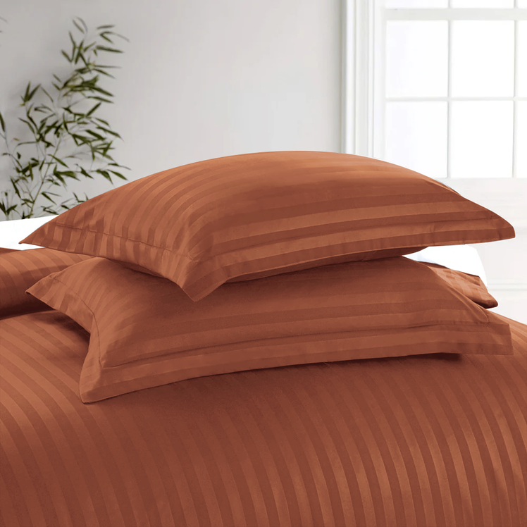 Rust Striped Bedding Duvet Cover Set