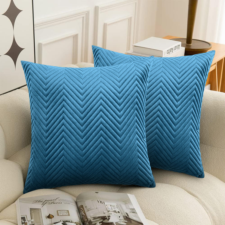 4 Pack Cushion Covers Chevron Design Velvet Fabric