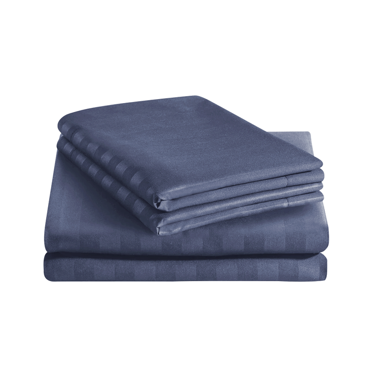 Washed Blue Striped Bedding Duvet Cover Set
