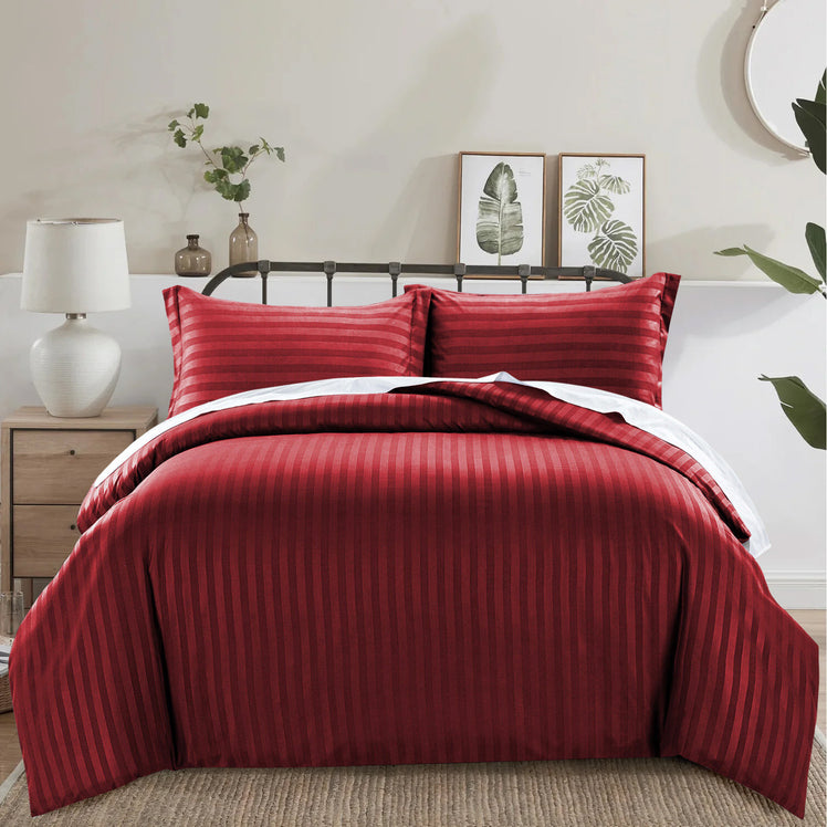 Burgundy Striped Duvet Cover Bedding Set