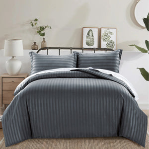 Charcoal Striped Bedding Duvet Cover Set