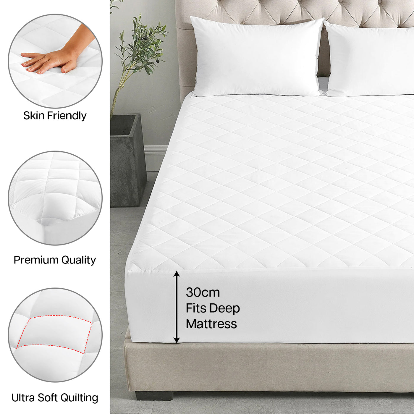 King Size Mattress Protector Cover Extra Deep Quilted Skirt