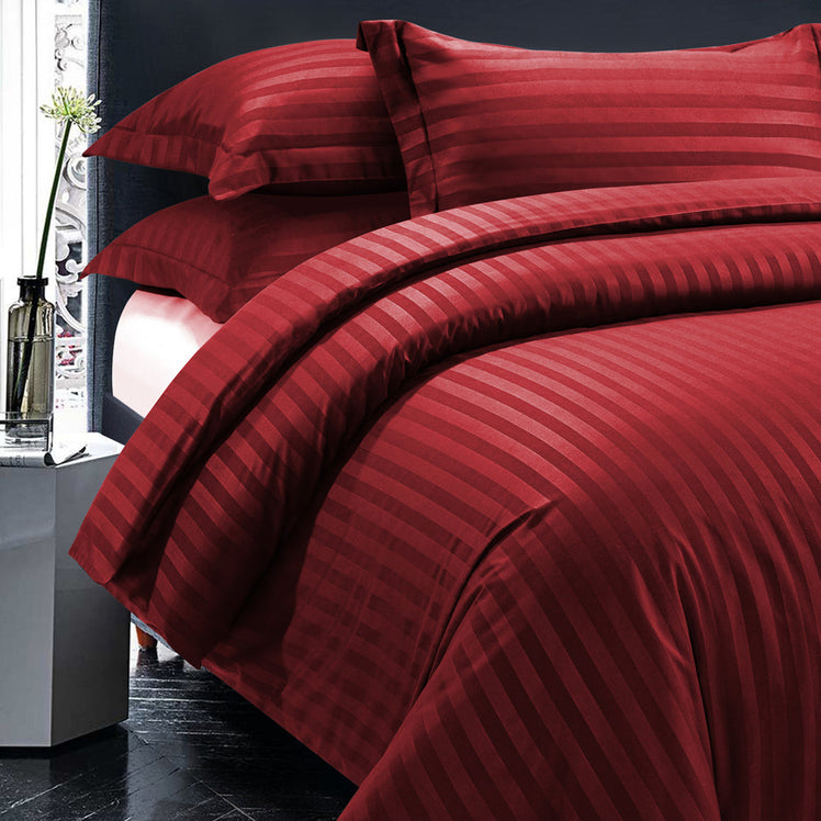 Burgundy Striped Duvet Cover Bedding Set