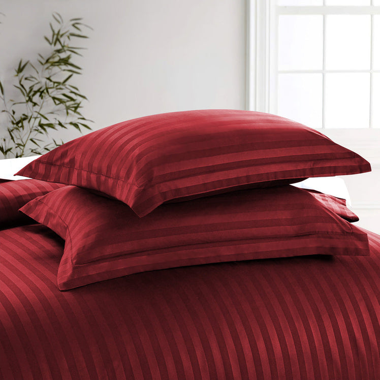 Burgundy Striped Duvet Cover Bedding Set