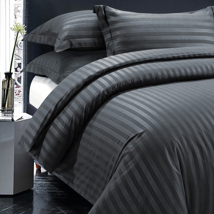 Charcoal Striped Bedding Duvet Cover Set