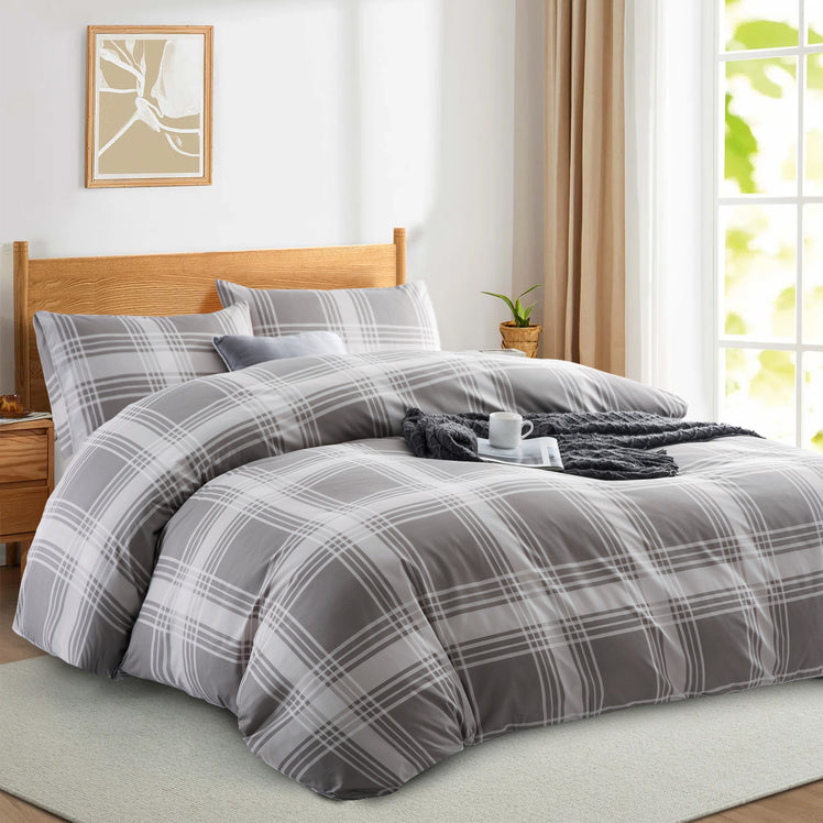 Grey Check Printed Duvet Cover