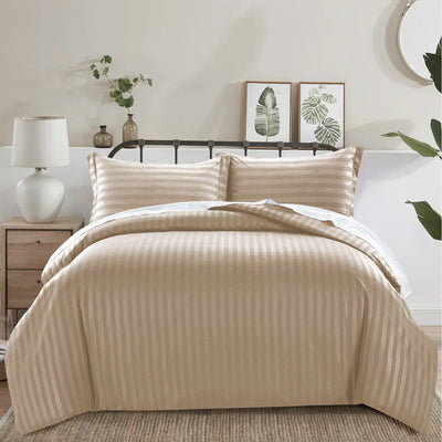 Beige Striped Bedding Duvet Cover Set