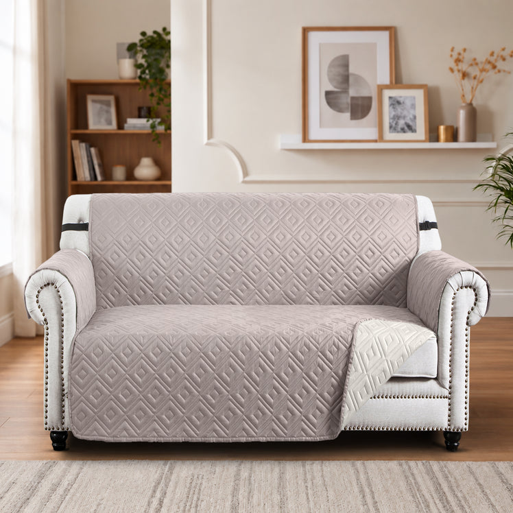 Sofa Protector Covers Reversible Quilted Slip Covers Cream/Beige