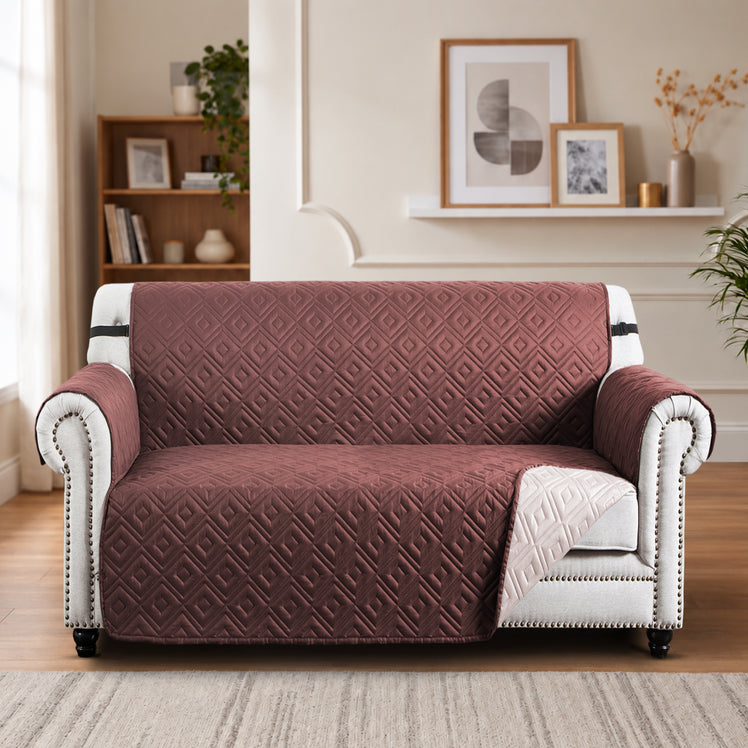 Sofa Settee Covers Waterproof Non-Slip Quilted Protector Brown/Beige