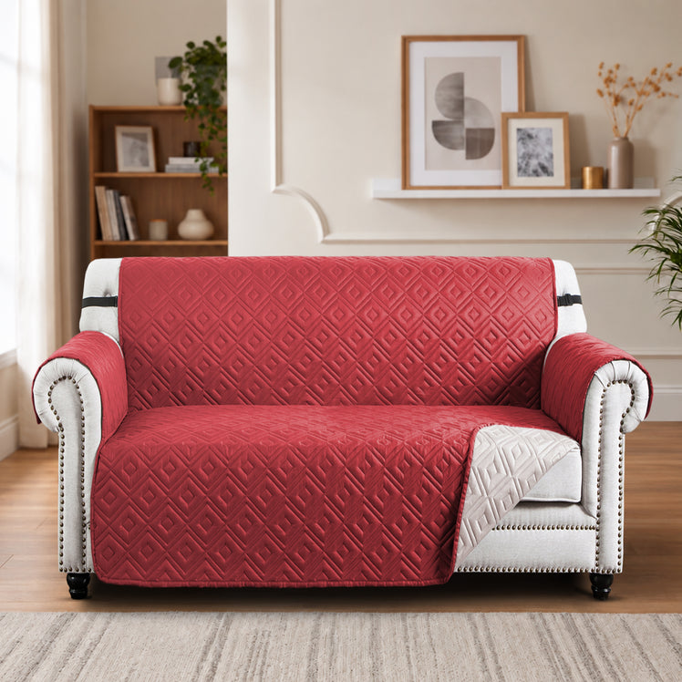 Non Slip Sofa Covers 1/2/3 Seater Reversible Waterproof Burgundy/Beige