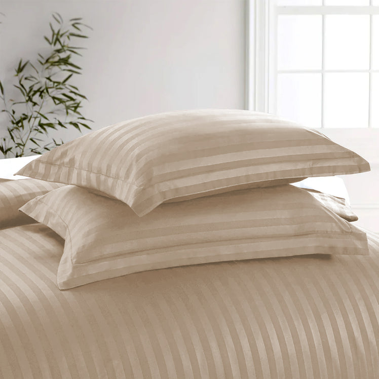 Beige Striped Bedding Duvet Cover Set