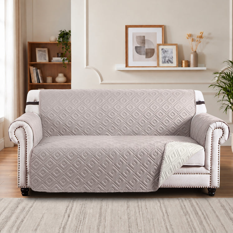 Sofa Protector Covers Reversible Quilted Slip Covers Cream/Beige