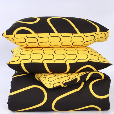 Black & Ochre Duvet Cover Waves Printed