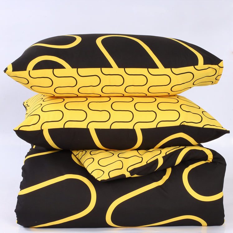Black & Ochre Duvet Cover Waves Printed