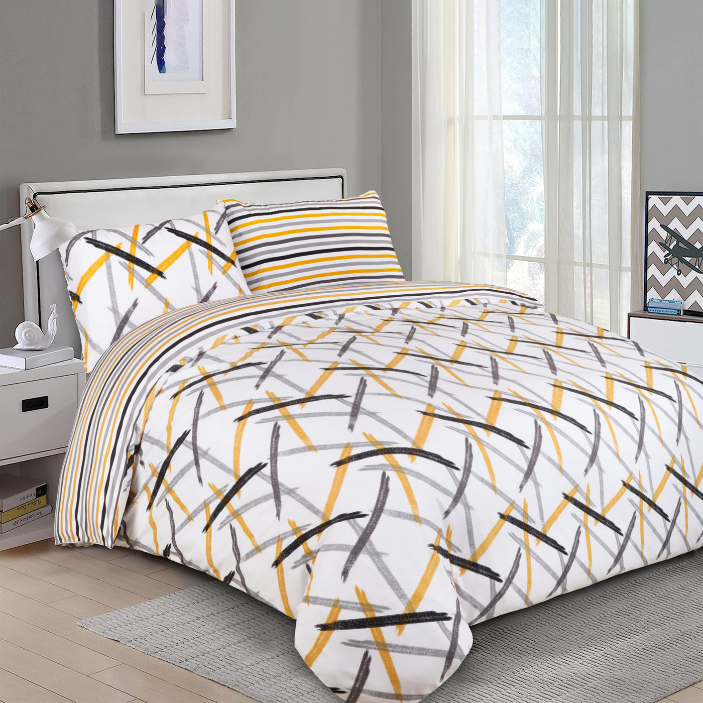 Ochre Stripe Printed Duvet Cover