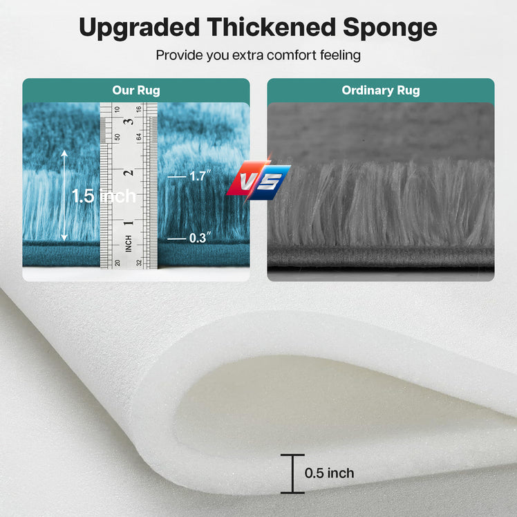 Teal Fluffy Rug - Shaggy Fur Tie Dye