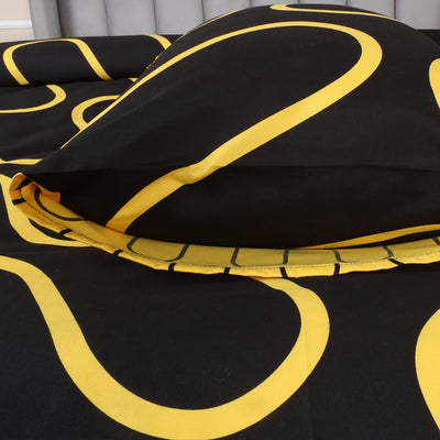 Black & Ochre Duvet Cover Waves Printed