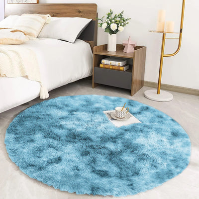 Teal Fluffy Rug - Shaggy Fur Tie Dye