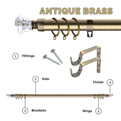 Extendable Eyelet Curtain Pole Crystal Diamond Finials