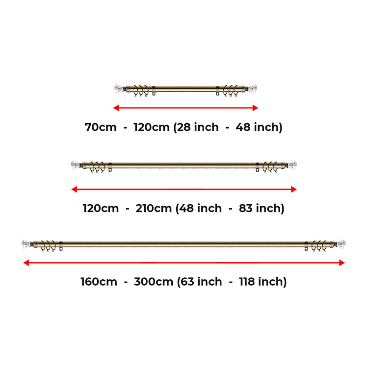 Extendable Eyelet Curtain Pole Crystal Diamond Finials