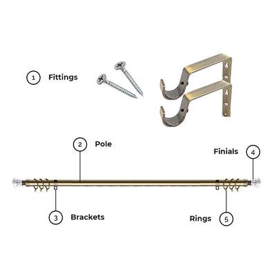 Extendable Eyelet Curtain Pole Crystal Diamond Finials