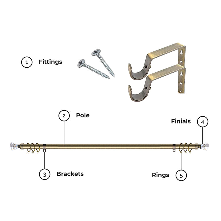 Extendable Eyelet Curtain Pole Crystal Diamond Finials