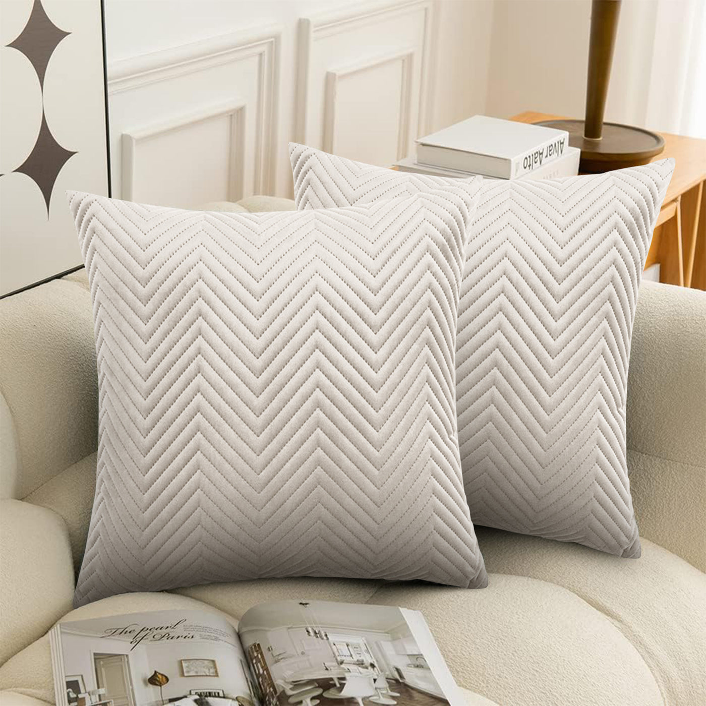 4 Pack Cushion Covers Chevron Design Velvet Fabric