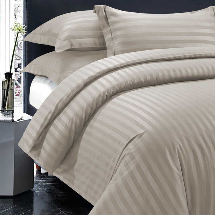 Beige Striped Bedding Duvet Cover Set