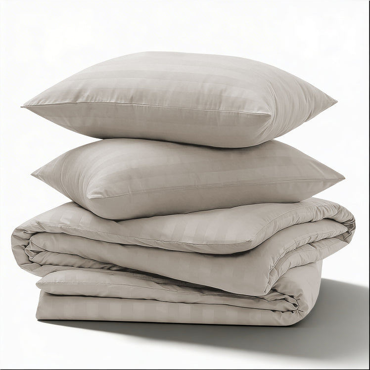Beige Striped Bedding Duvet Cover Set