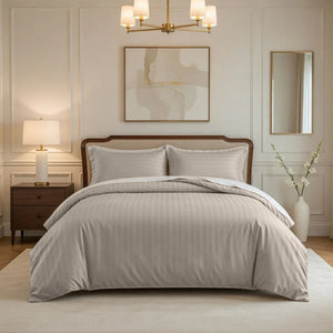 Beige Striped Bedding Duvet Cover Set