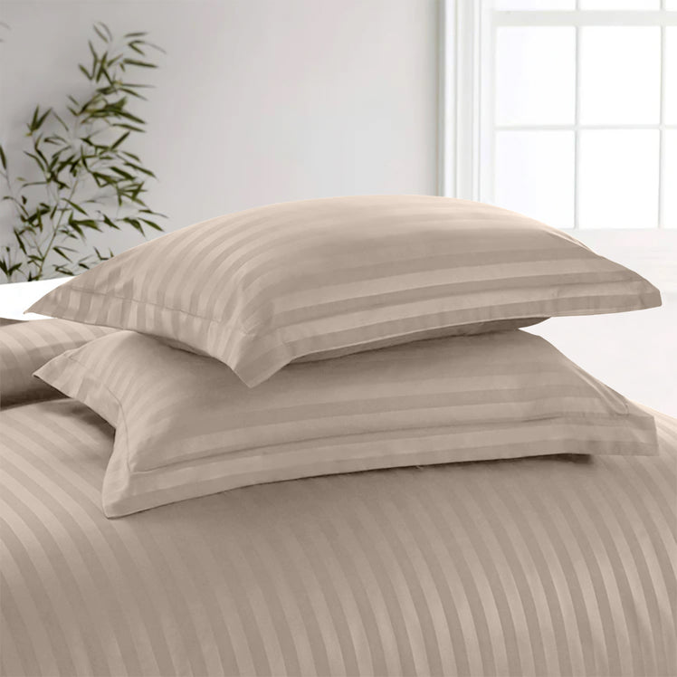 Beige Striped Bedding Duvet Cover Set