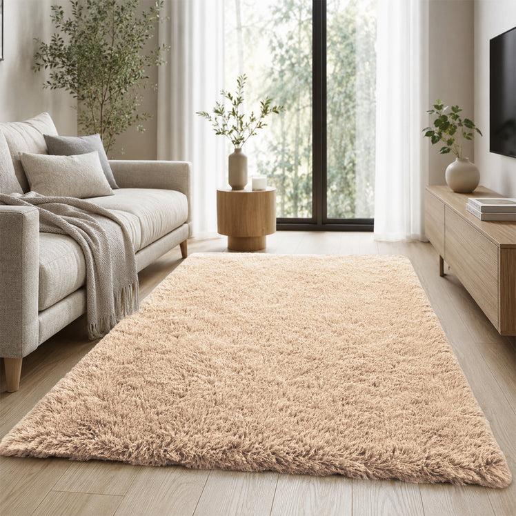 Beige Shaggy Rug Large Fluffy Shag Pile