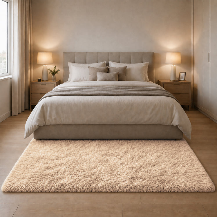 Beige Shaggy Rug Large Fluffy Shag Pile