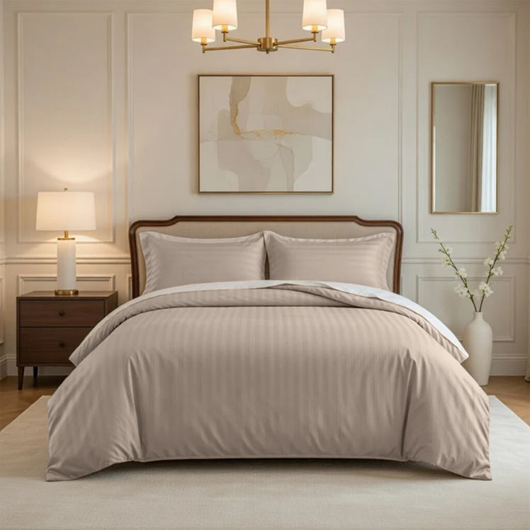 Beige Striped Bedding Duvet Cover Set