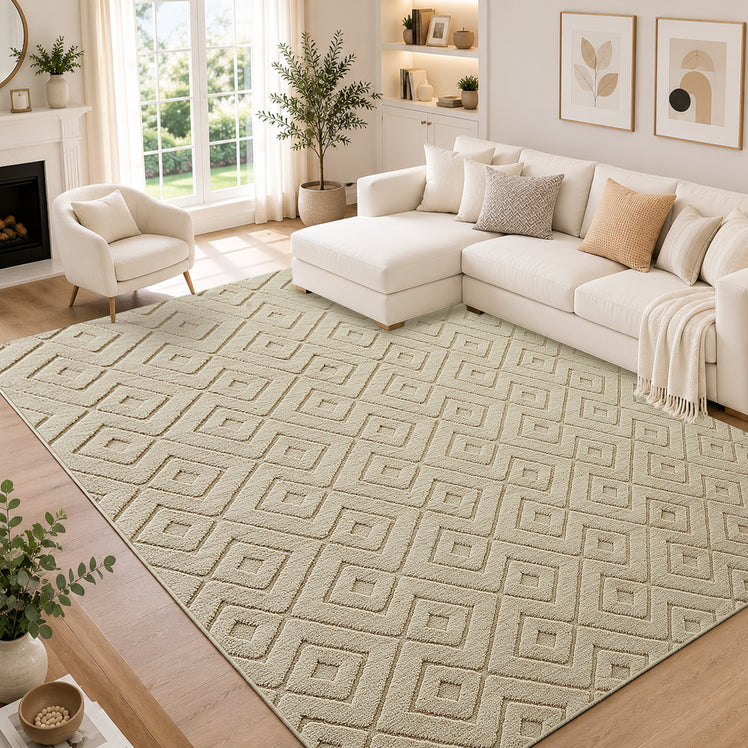 Geometric Embossed High-Low Pile Area Rug
