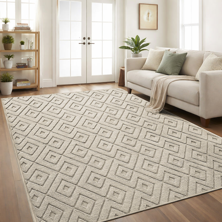 Shaggy Pile Rug - Hollow Square Tufted Area Carpet & Runner