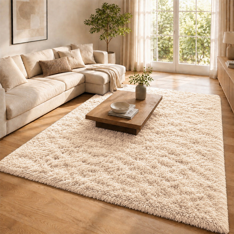 Beige Shaggy Rug Large Fluffy Shag Pile
